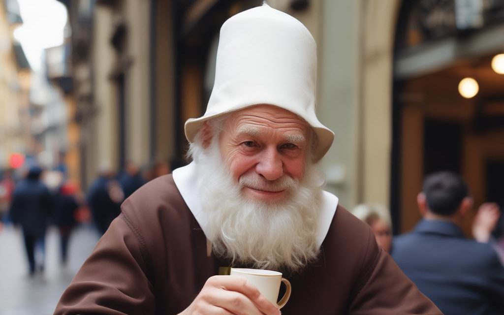 Капуцин пьёт капучино